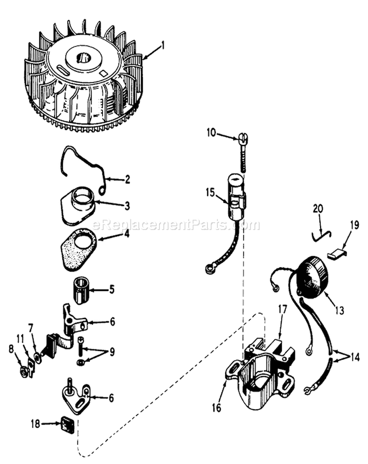 Magneto Diagram and Parts List for 20227 0000001-0999999 - 1970 Toro Lawn Mower