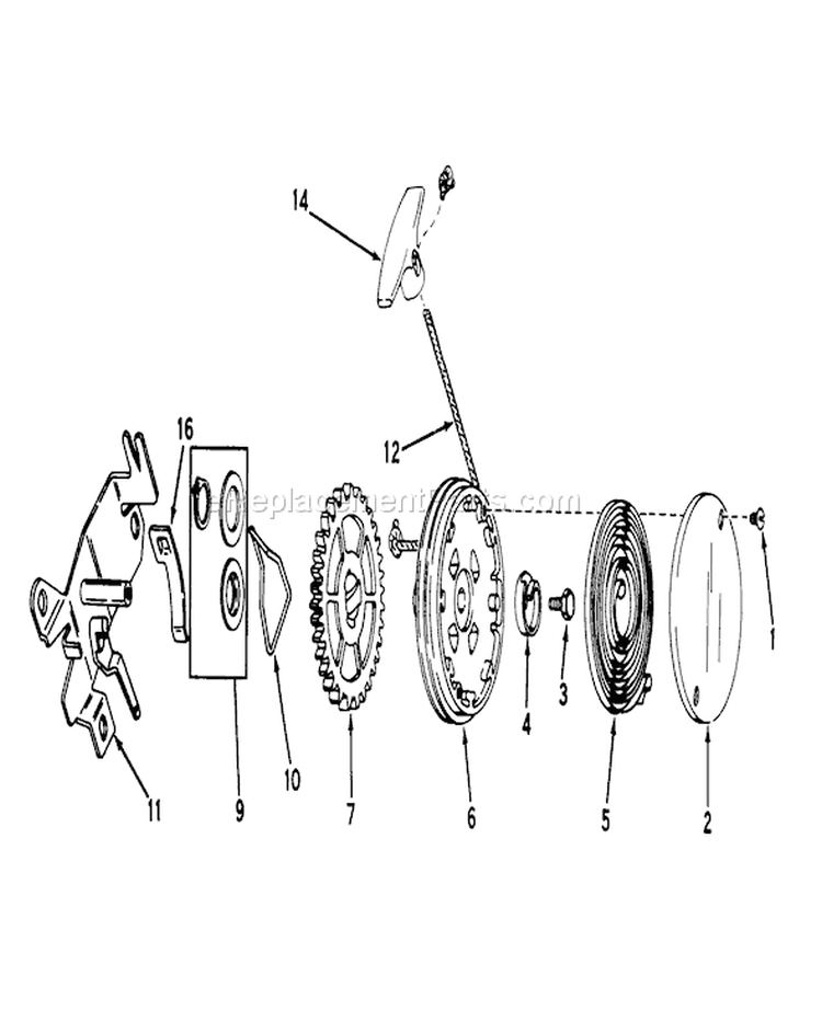 Rewind Starter Diagram and Parts List for 20562 6000001-6999999 - 1976 Toro Lawn Mower