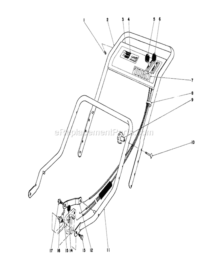 Handle Assembly Diagram and Parts List for 20562 6000001-6999999 - 1976 Toro Lawn Mower