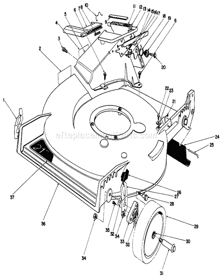 Housing Assembly Diagram and Parts List for 20563 0000001-0999999 - 1990 Toro Lawn Mower