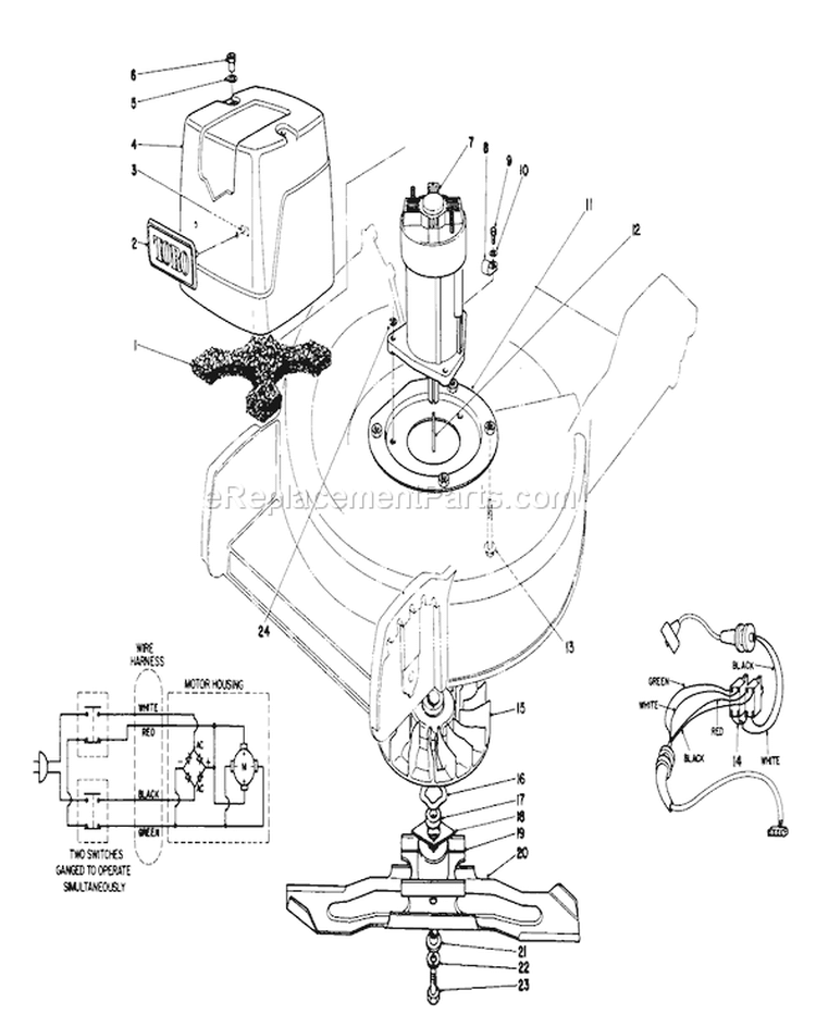 Motor and Blade Assembly Diagram and Parts List for 20564C 7000001-7999999 - 1987 Toro Lawn Mower