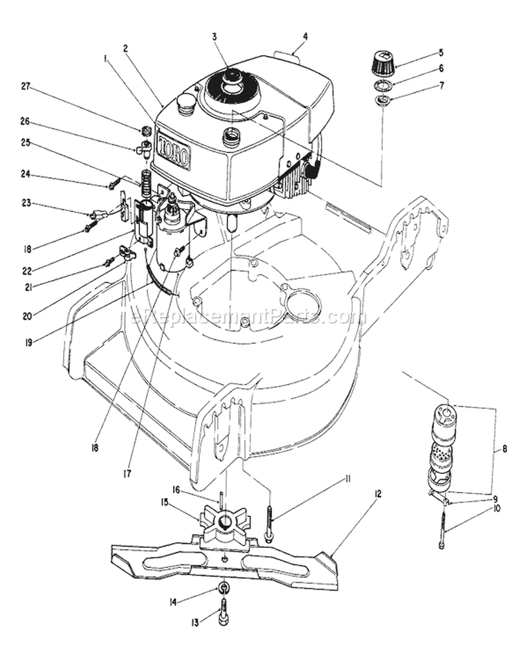 Engine Assembly Diagram and Parts List for 20574 3000001-3999999 - 1983 Toro Lawn Mower