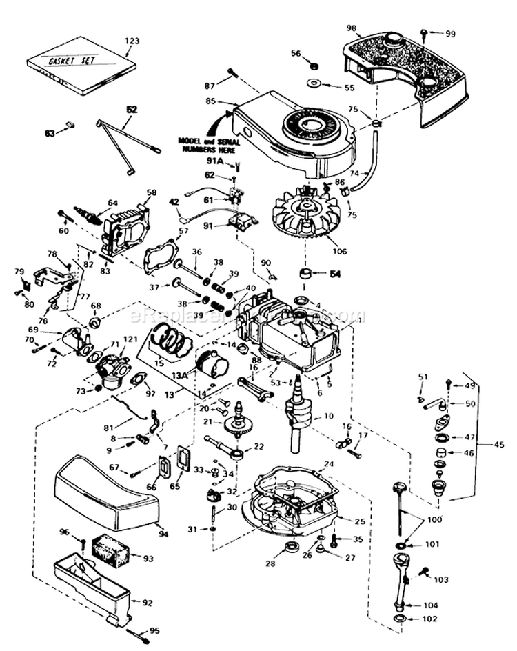 Engine Diagram and Parts List for 20574 3000001-3999999 - 1983 Toro Lawn Mower