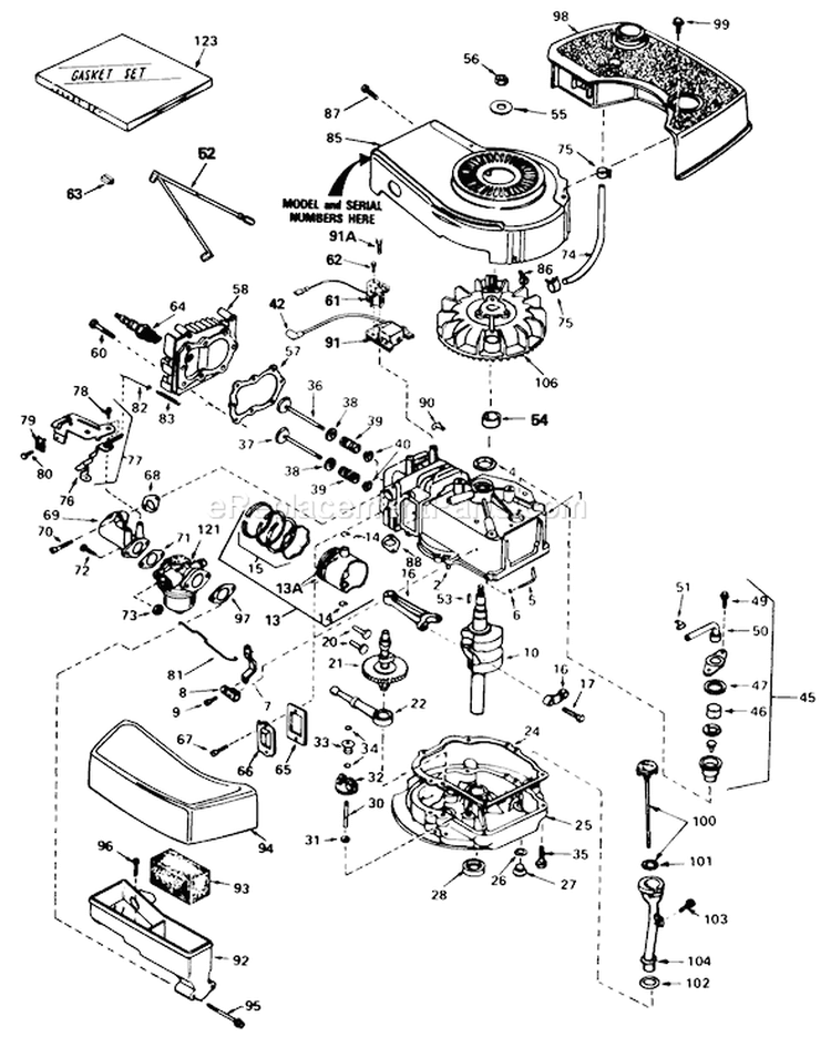Engine Diagram and Parts List for 20574 4000001-4999999 - 1984 Toro Lawn Mower
