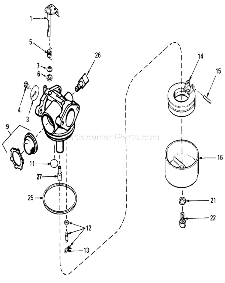 Carburetor Diagram and Parts List for 20574 5000001-5999999 - 1985 Toro Lawn Mower