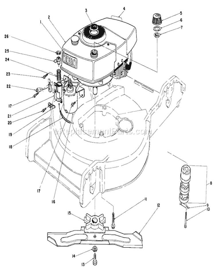 Engine Assembly Diagram and Parts List for 20574 5000001-5999999 - 1985 Toro Lawn Mower