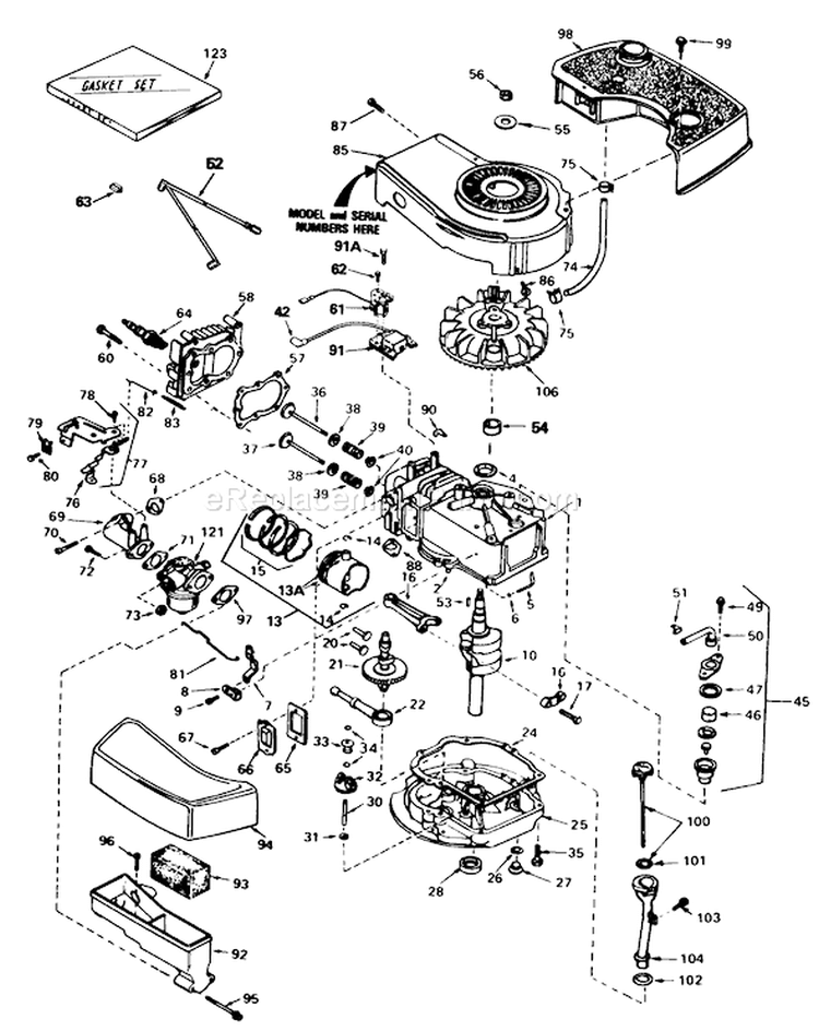 Engine Diagram and Parts List for 20574 5000001-5999999 - 1985 Toro Lawn Mower