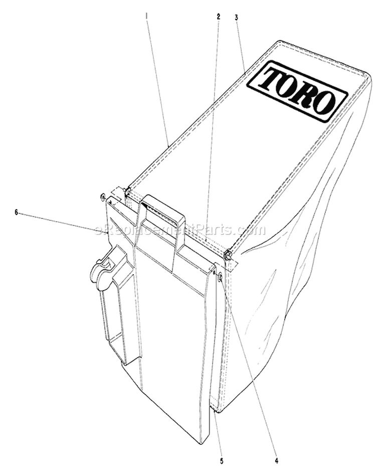 Grass Bag Assembly Diagram and Parts List for 20574 5000001-5999999 - 1985 Toro Lawn Mower