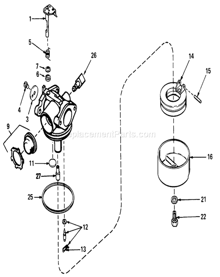 Carburetor Diagram and Parts List for 20574 6000001-6999999 - 1986 Toro Lawn Mower