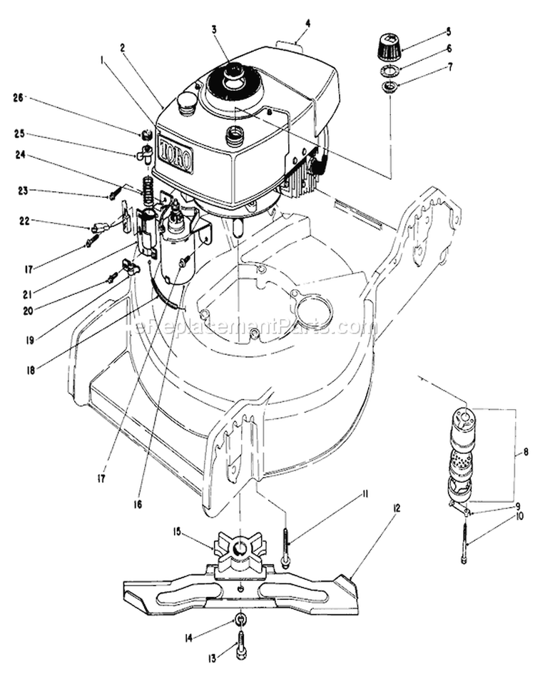 Engine Assembly Diagram and Parts List for 20574 6000001-6999999 - 1986 Toro Lawn Mower