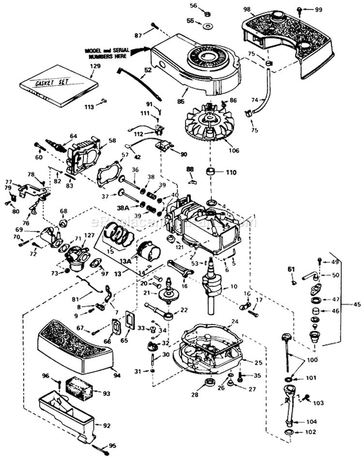 Engine Diagram and Parts List for 20574 6000001-6999999 - 1986 Toro Lawn Mower