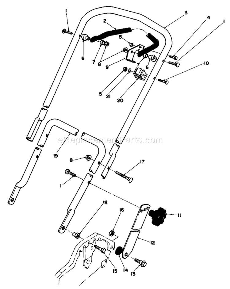 Handle Assembly Diagram and Parts List for 20574 6000001-6999999 - 1986 Toro Lawn Mower