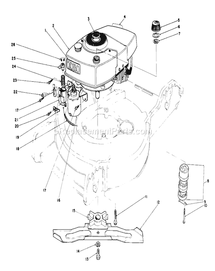 Engine Assembly Diagram and Parts List for 20574 7000001-7999999 - 1987 Toro Lawn Mower