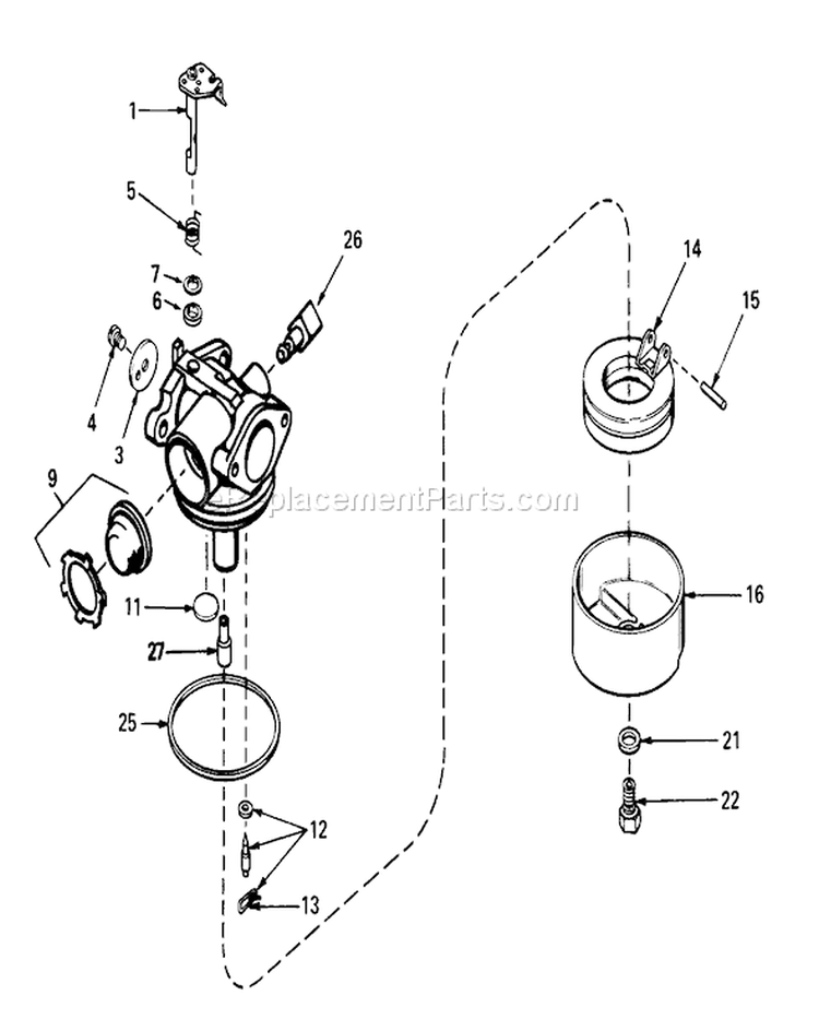 Carburetor Diagram and Parts List for 20574 8000001-8999999 - 1988 Toro Lawn Mower