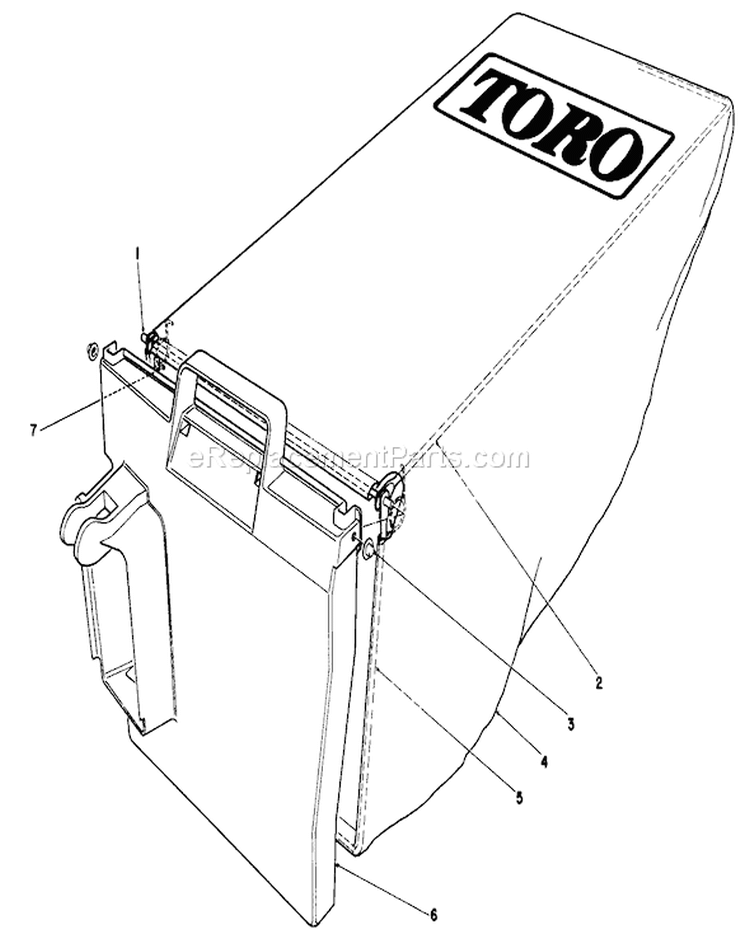 Grass Bag Assembly Diagram and Parts List for 20574 9000001-9999999 - 1989 Toro Lawn Mower