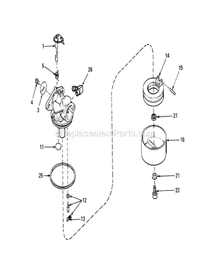 Carburetor Diagram and Parts List for 20575 8000001-8007500 - 1978 Toro Lawn Mower