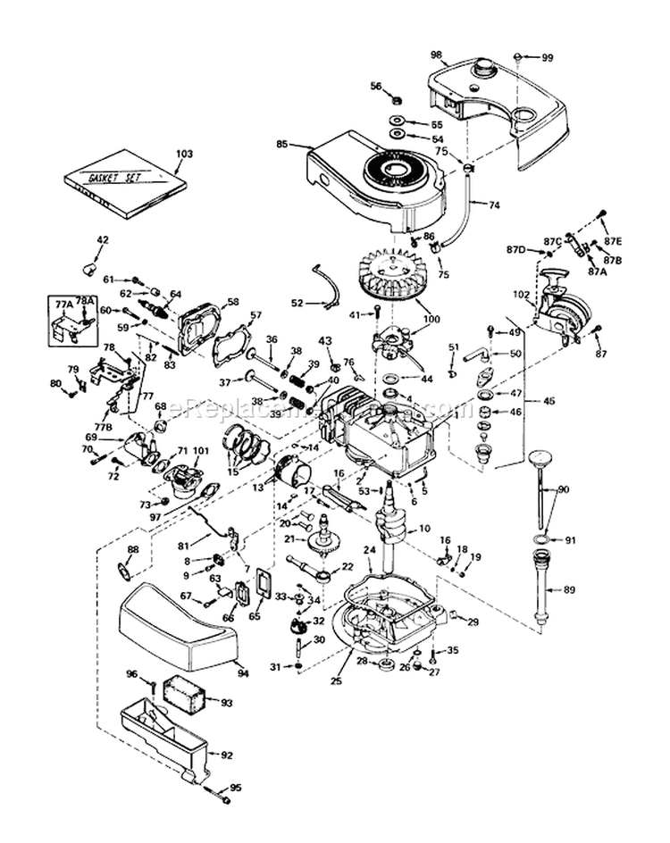Engine Diagram and Parts List for 20575 8000001-8007500 - 1978 Toro Lawn Mower