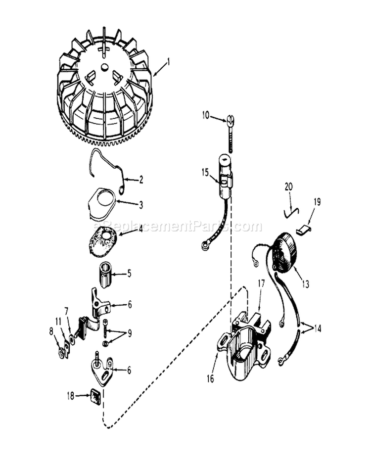 Magneto Diagram and Parts List for 20575 8000001-8007500 - 1978 Toro Lawn Mower