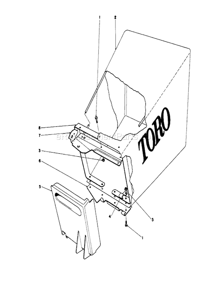 Grass Bag Assembly Diagram and Parts List for 20575 8007501-8999999 - 1978 Toro Lawn Mower