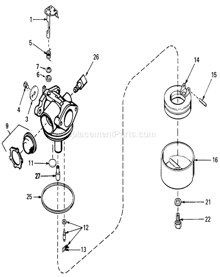 Carburetor Diagram and Parts List for 20577 4000001-4999999 - 1984 Toro Lawn Mower
