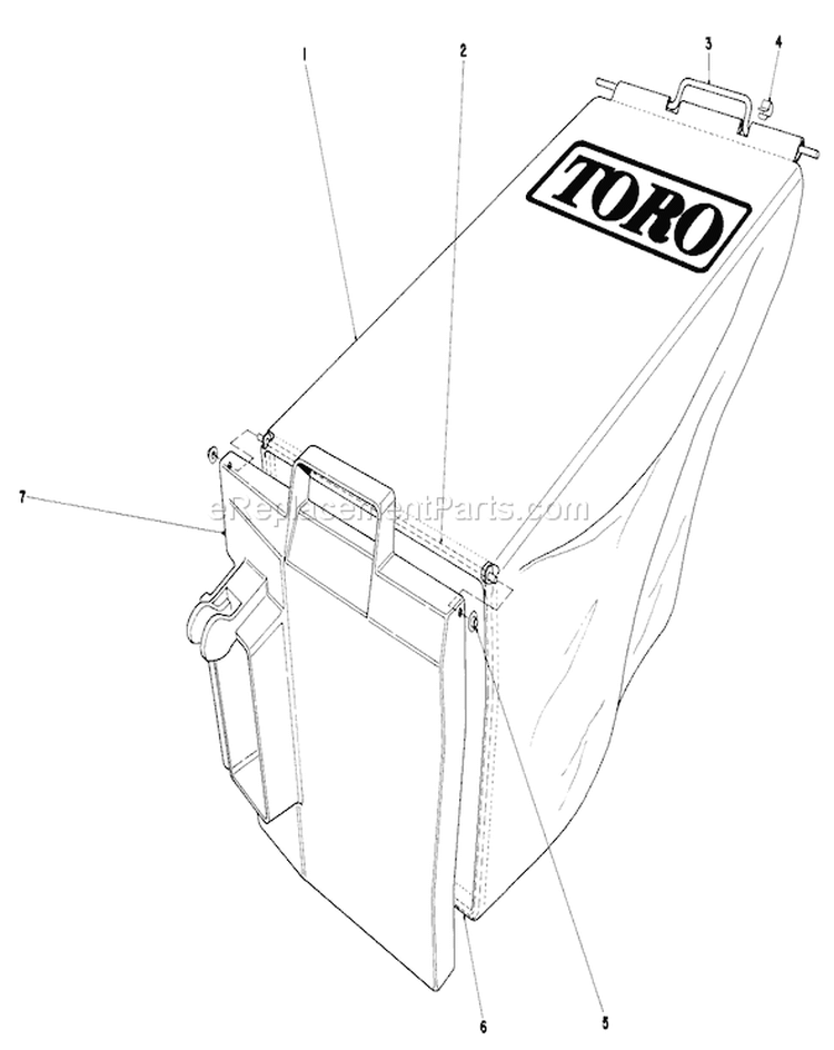 Grass Bag Assembly Diagram and Parts List for 20577 4000001-4999999 - 1984 Toro Lawn Mower
