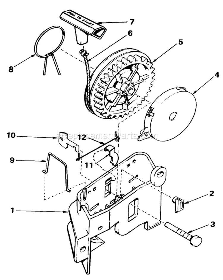 Starter Assembly Diagram and Parts List for 20577 4000001-4999999 - 1984 Toro Lawn Mower