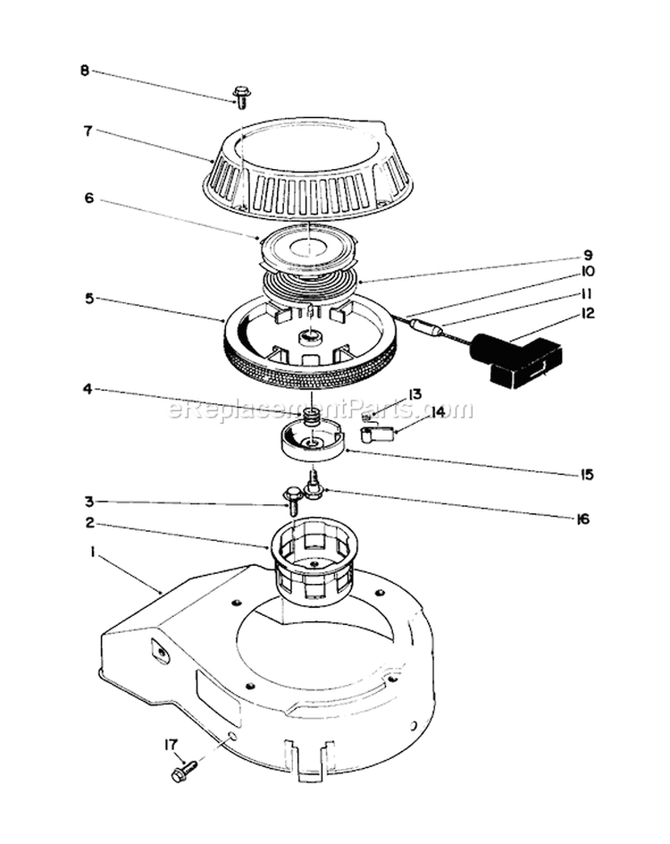 Recoil Assembly Diagram and Parts List for 20581C 8000001-8999999 - 1988 Toro Lawn Mower