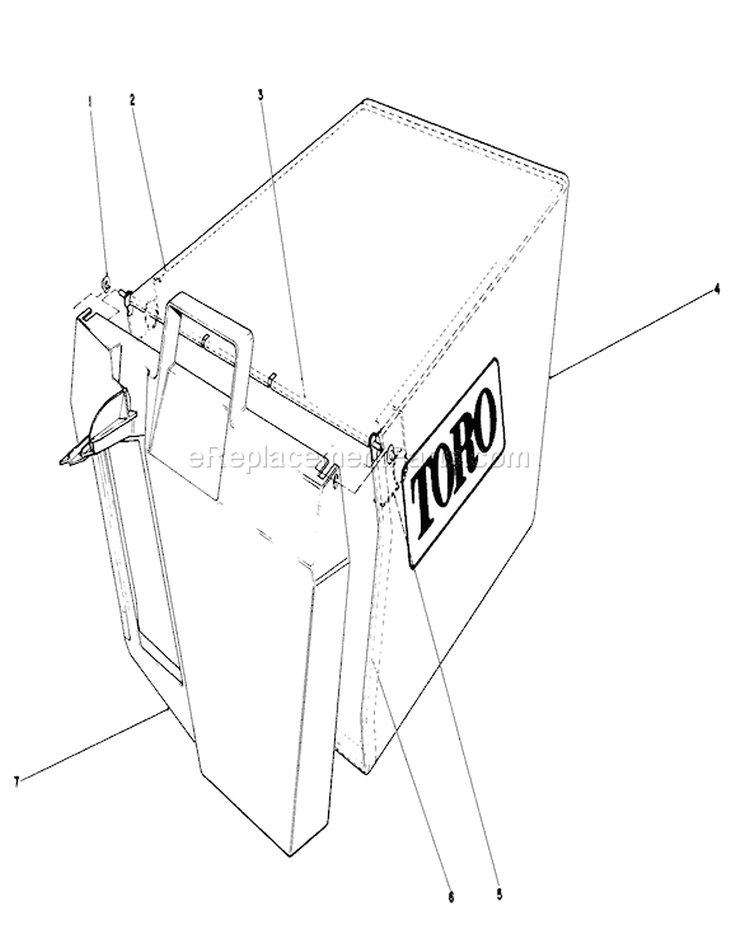 Grass Bag Assembly Diagram and Parts List for 20581C 8000001-8999999 - 1988 Toro Lawn Mower