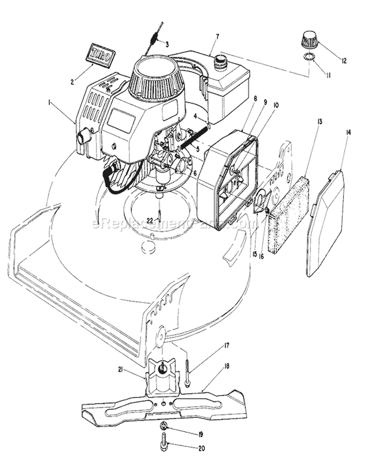 Engine Assembly Diagram and Parts List for 20581 4000001-4999999 - 1984 Toro Lawn Mower