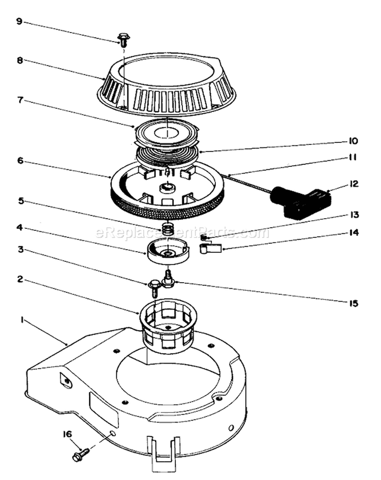 Recoil Assembly Diagram and Parts List for 20581 6000001-6999999 - 1986 Toro Lawn Mower