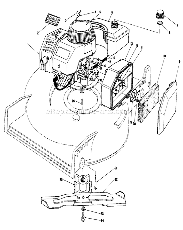 Engine Assembly Diagram and Parts List for 20581 6000001-6999999 - 1986 Toro Lawn Mower