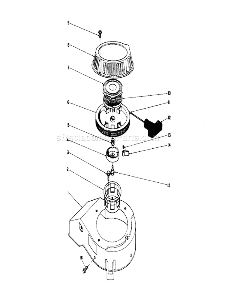 Recoil Assembly Diagram and Parts List for 20581 7000001-7999999 - 1987 Toro Lawn Mower