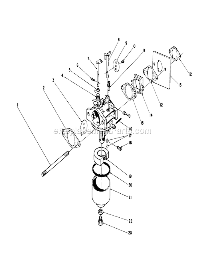 Carburetor Diagram and Parts List for 20581 7000001-7999999 - 1987 Toro Lawn Mower
