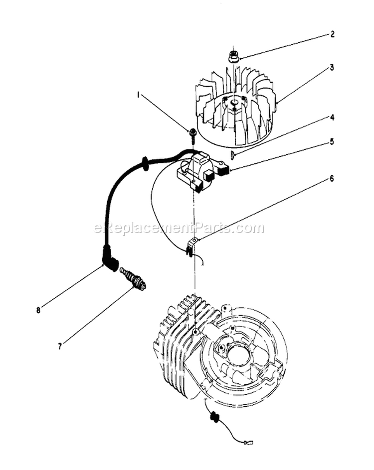 Ignition Assembly Diagram and Parts List for 20581 8000001-8999999 - 1988 Toro Lawn Mower
