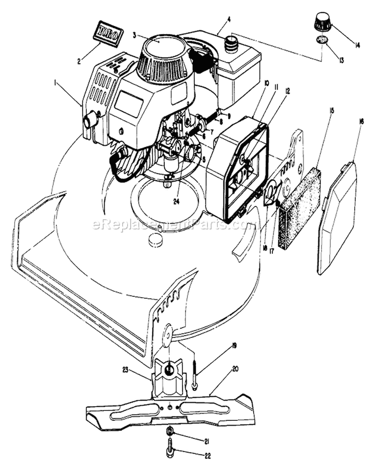 Engine Assembly Diagram and Parts List for 20582C 6000001-6999999 - 1986 Toro Lawn Mower