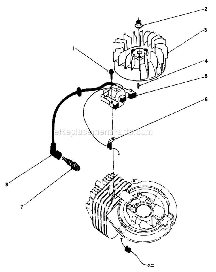 Flywheel & Magneto Assembly Diagram and Parts List for 20582C 6000001-6999999 - 1986 Toro Lawn Mower