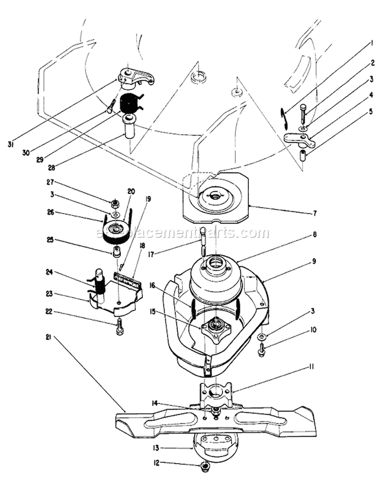 Blade Brake Clutch Assembly Diagram and Parts List for 20584 6000001-6999999 - 1986 Toro Lawn Mower