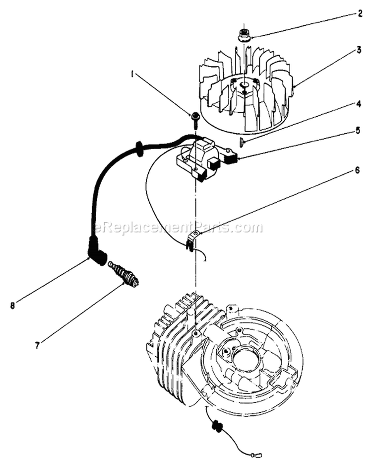 Flywheel and Magneto Diagram and Parts List for 20584 6000001-6999999 - 1986 Toro Lawn Mower