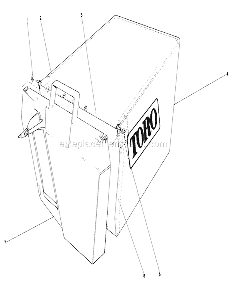 Grass Bag Assembly Diagram and Parts List for 20584 7000001-7999999 - 1987 Toro Lawn Mower