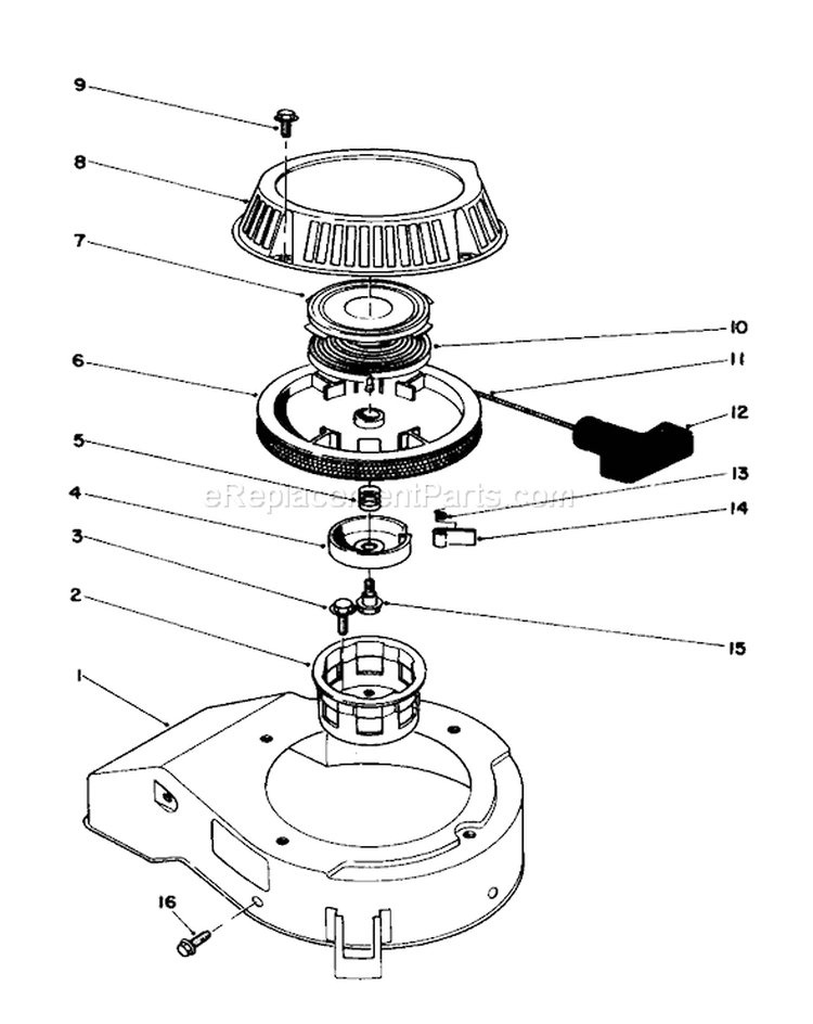 Recoil Assembly Diagram and Parts List for 20584 8000001-8999999 - 1988 Toro Lawn Mower