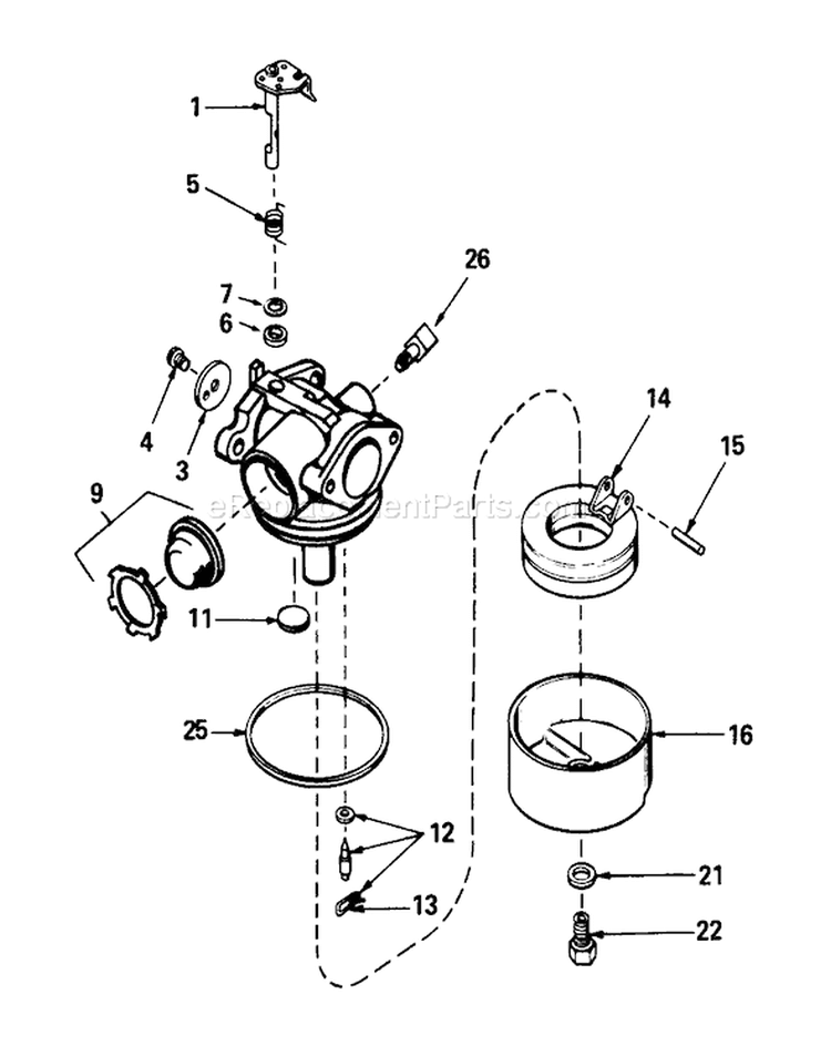 Carburetor Diagram and Parts List for 20586C 8000001-8999999 - 1988 Toro Lawn Mower