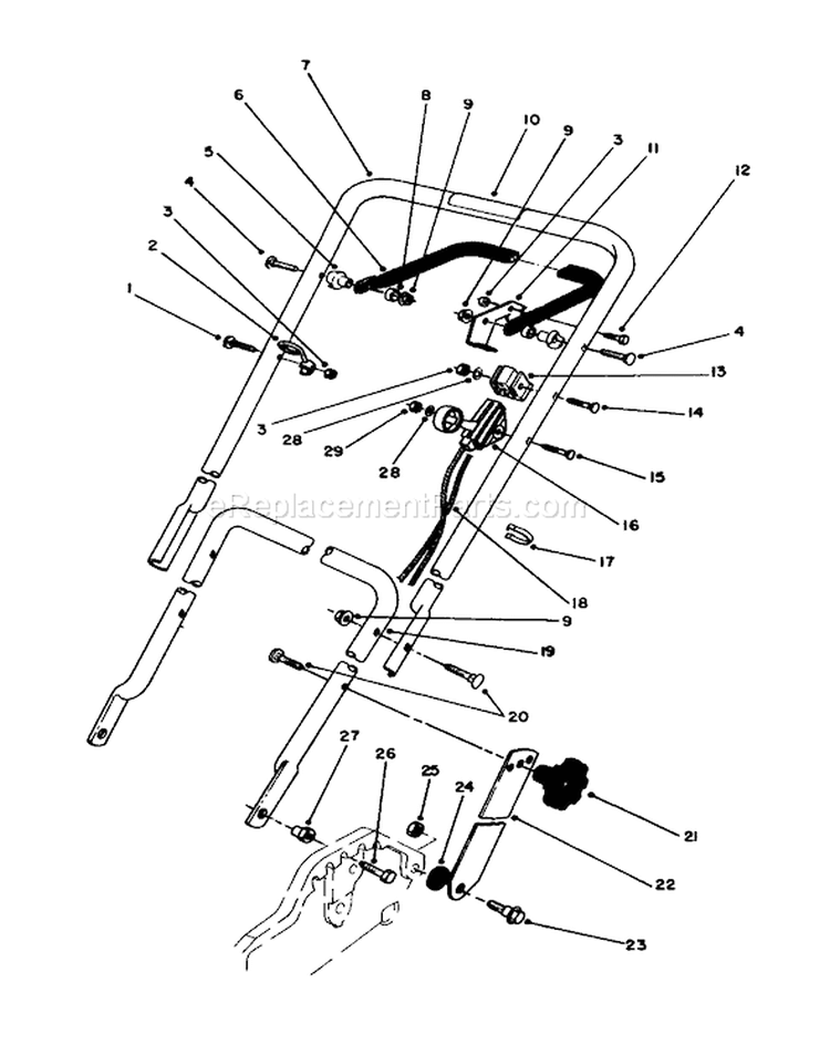 Handle and Throttle Control Diagram and Parts List for 20586C 8000001-8999999 - 1988 Toro Lawn Mower