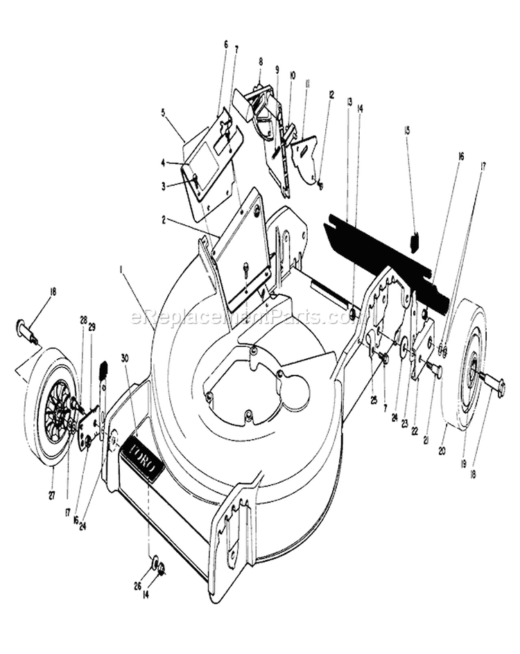 Housing Assembly Diagram and Parts List for 20586C 9000001-9999999 - 1989 Toro Lawn Mower