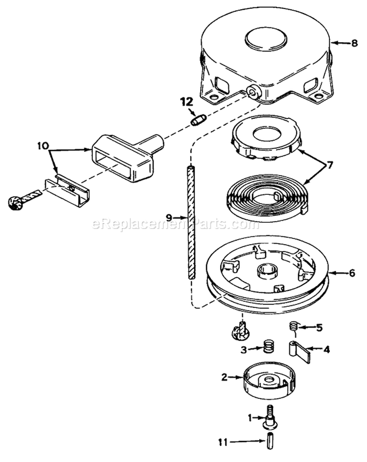 Rewind Starter Diagram and Parts List for 20586 6000001-6999999 - 1986 Toro Lawn Mower
