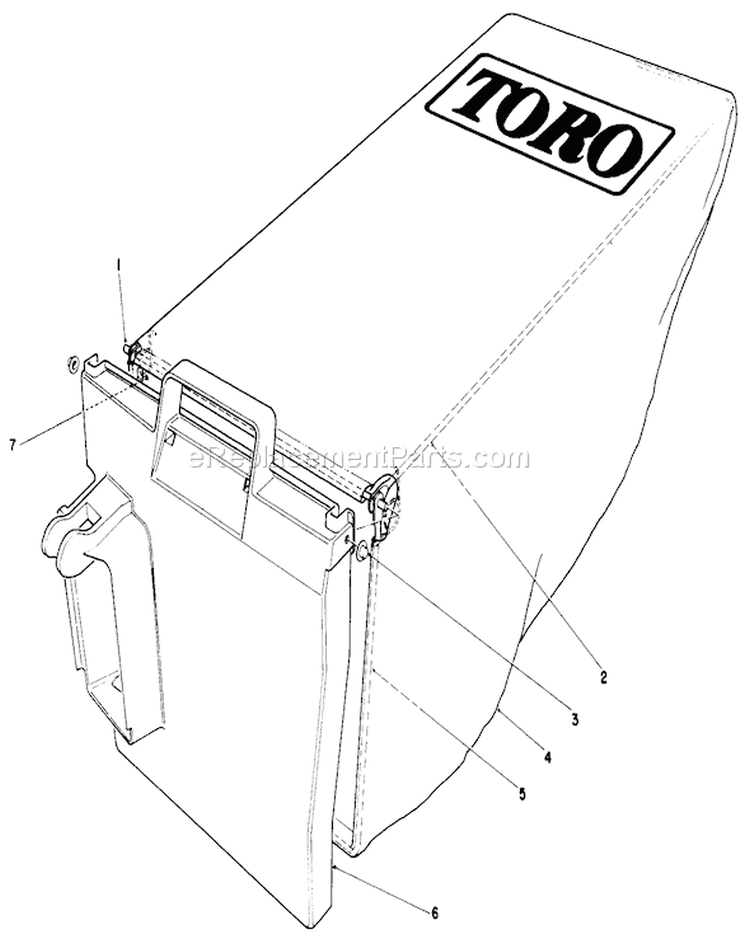 Grass Bag Assembly Diagram and Parts List for 20586 9000001-9999999 - 1989 Toro Lawn Mower