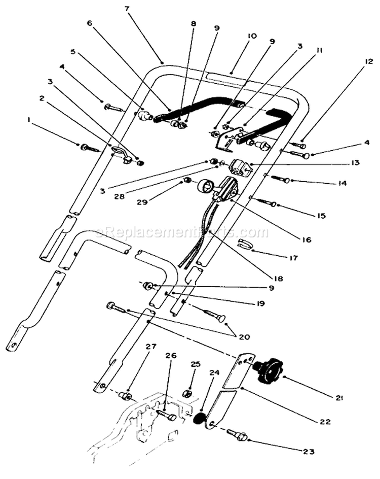 Handle and Throttle Control Diagram and Parts List for 20586 9000001-9999999 - 1989 Toro Lawn Mower