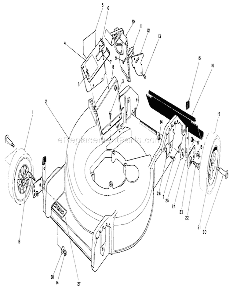 Housing Assembly Diagram and Parts List for 20586 9000001-9999999 - 1989 Toro Lawn Mower