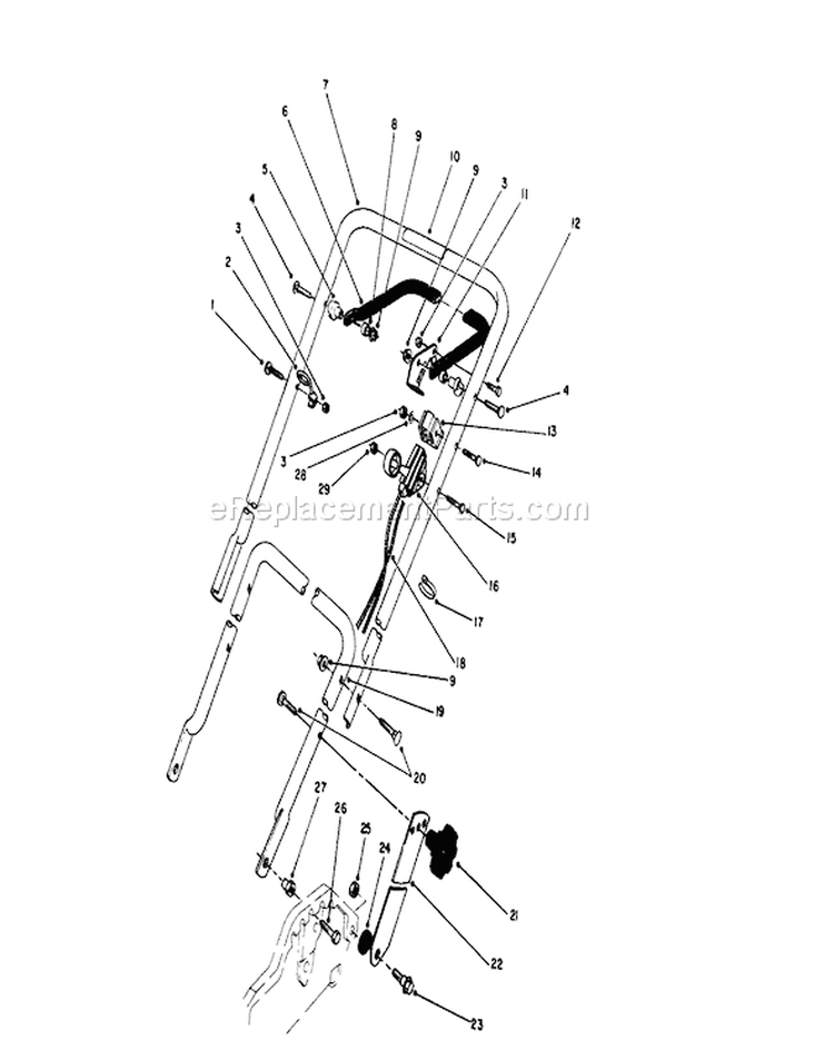 Handle and Throttle Control Diagram and Parts List for 20587 0000001-0999999 - 1990 Toro Lawn Mower