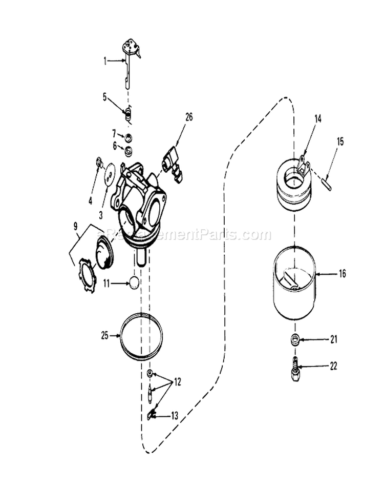 Carburetor Diagram and Parts List for 20588 0000001-0999999 - 1990 Toro Lawn Mower