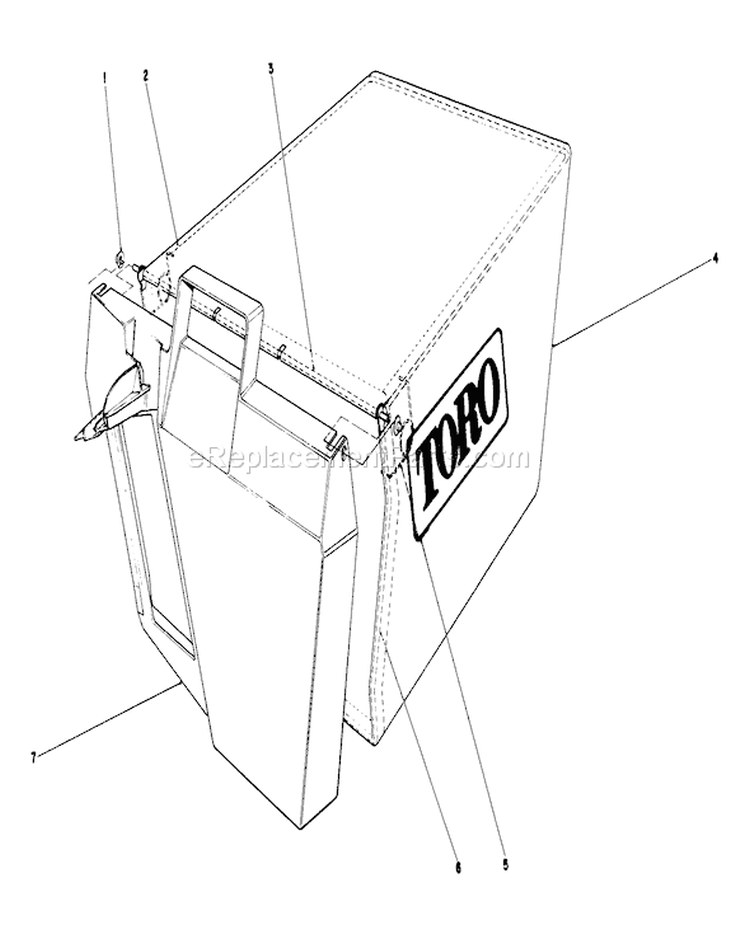 Grass Bag Assembly Diagram and Parts List for 20588 0000001-0999999 - 1990 Toro Lawn Mower